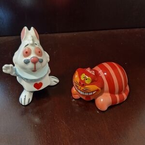 Vintage Alice In Wonderland Rabbit Chesire Cat Figurines Disney Set